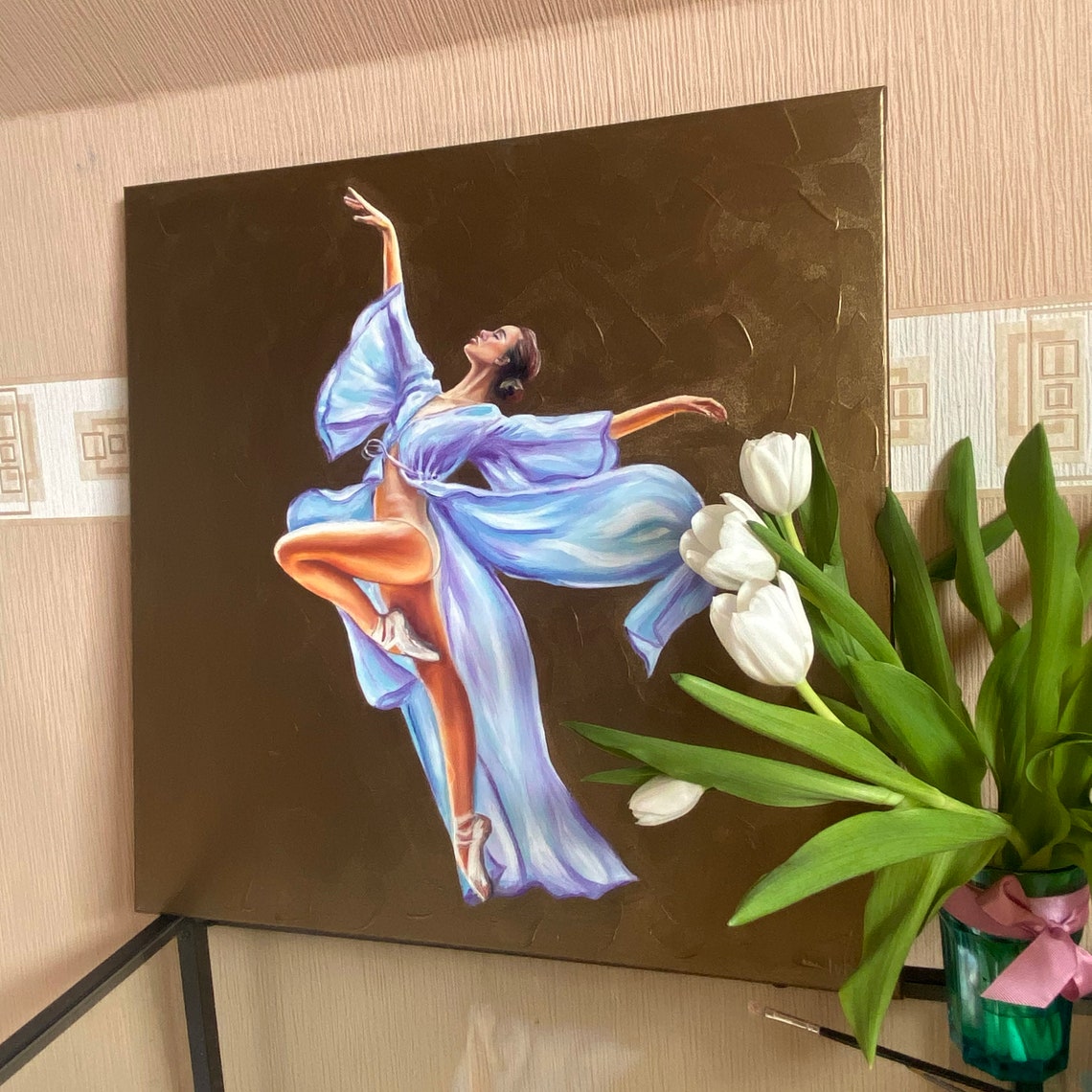 Dancing Ballerina Oil Painting Original Ballet Wall Decor For Girl Ballet Painting On Gold Ballerina Art The Dance Woman Painting - Image 2