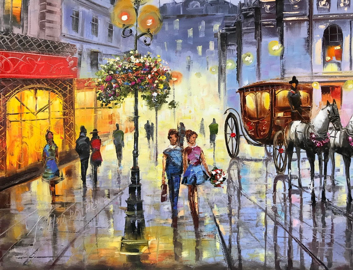 Large City Painting On European City Wall Art City Scape Oil Painting Original Architecture Painting European Street Scene Painting - Image 2