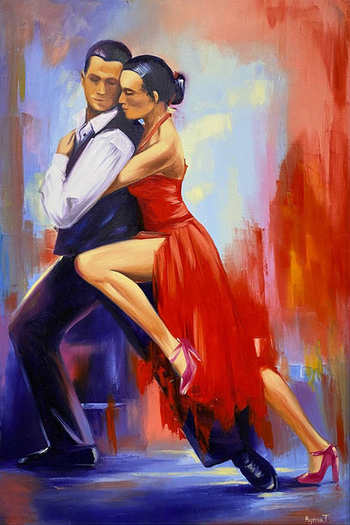 Tango Dancing Couple Red Dress Passionate Romantic Dance Art Poster - Image 3