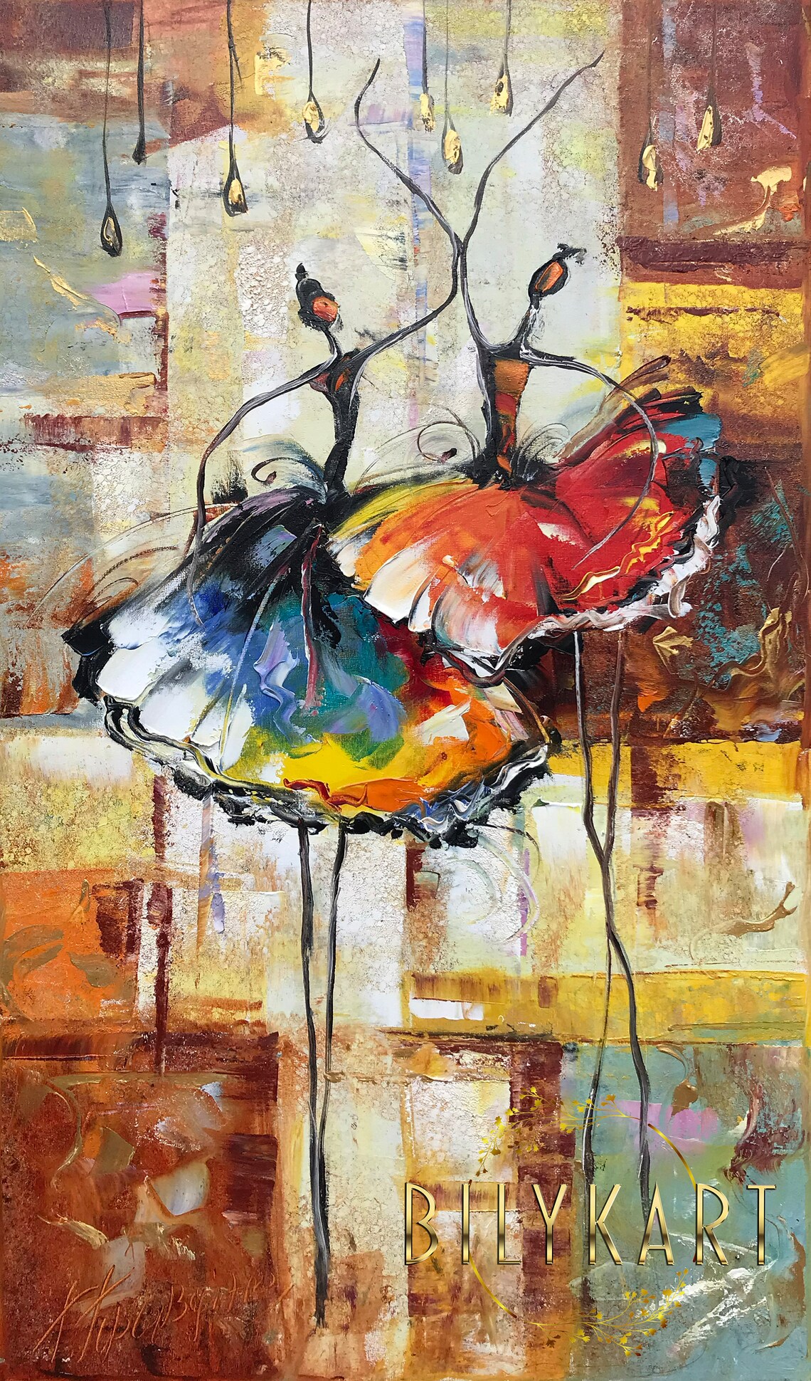 Abstract Ballerina Triptych Colorful Tutu Dancers Modern Wall Art Poster - Image 2
