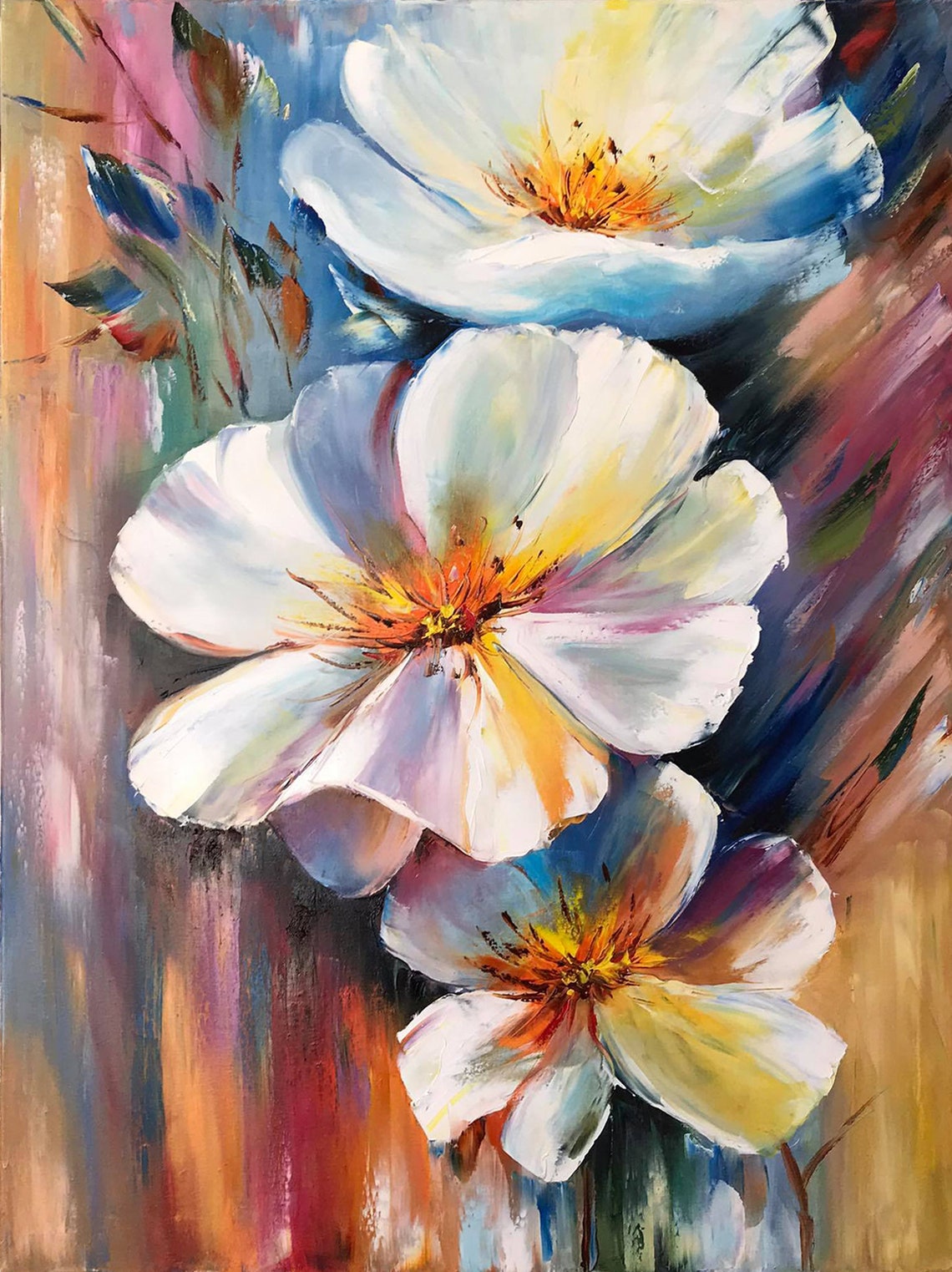 Abstract Flowers Contemporary Painting Oil Painting Flower Painting Bathroom Art Floral Painting Original Wildflowers Artwork - Image 2