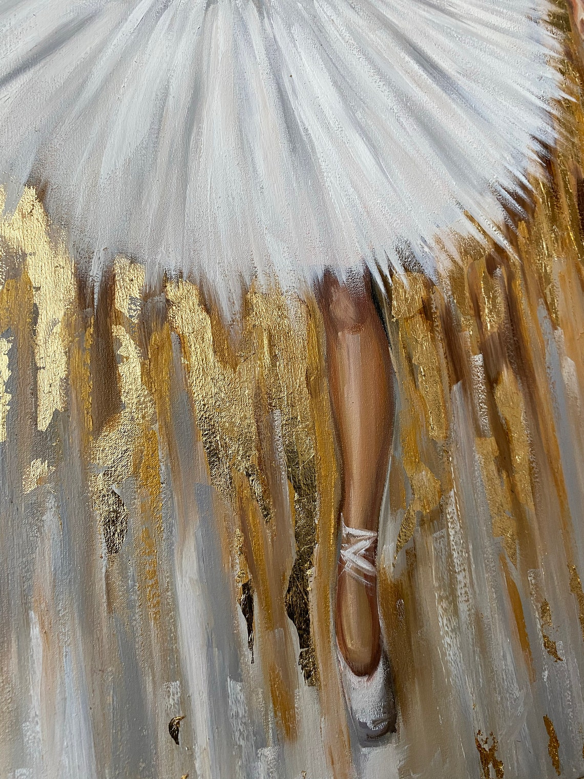 Abstract Ballerina Oil Painting Original Gold Ballerina Wall Decor Dancing Girl Art Ballet Painting Gold Leaf Ballerina Painting On - Image 2