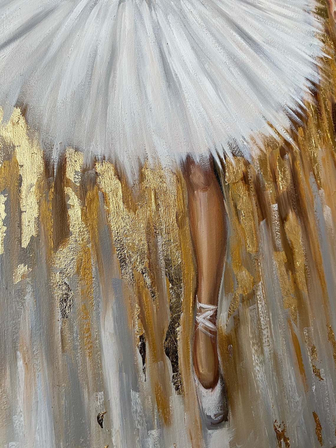 Ballerina White Tutu Gold Leaf Oil Painting Dance Wall Art Poster - Image 2