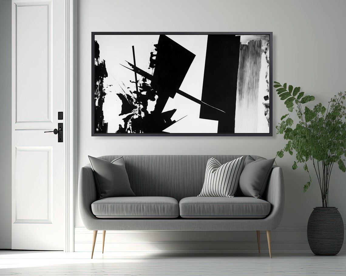 Bold Black Ink Shapes Minimal Abstract Ink Wash Modern Wall Art Poster - Image 2