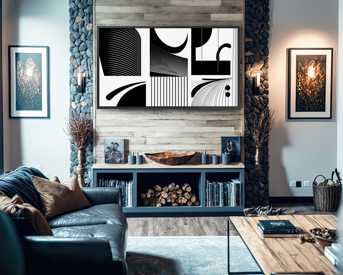 Monochrome Abstract Geometric Curves Fine Lines Modern Wall Art Poster - Image 2