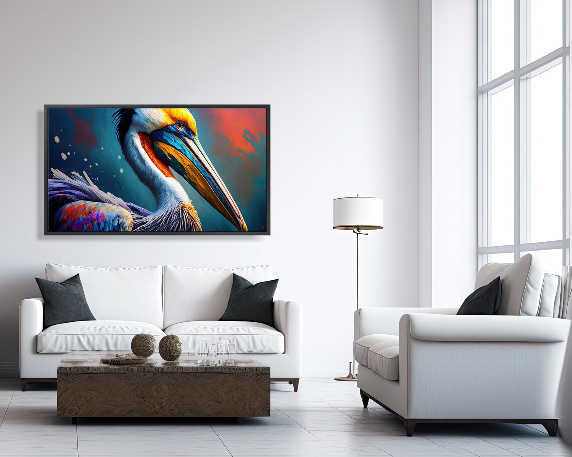 Colorful Pelican Art, Oil Painting Poster Print - Image 3