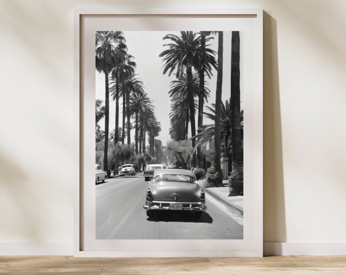 Rodeo Drive Vintage Photography Classic Cars Palm Trees Poster