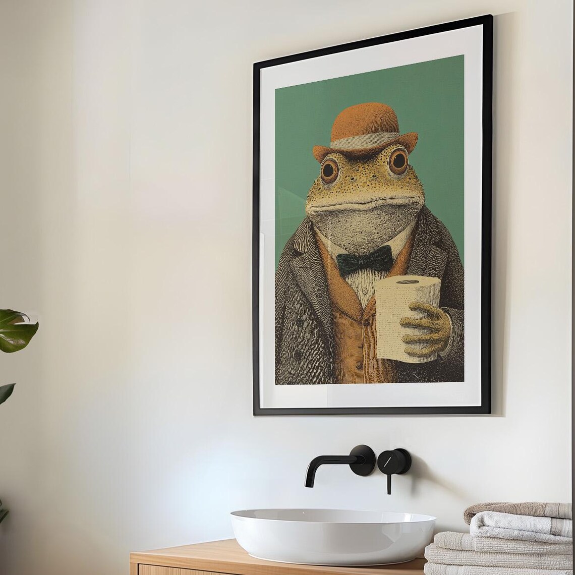 Dapper Frog With Toilet Paper, Whimsical Animal Print