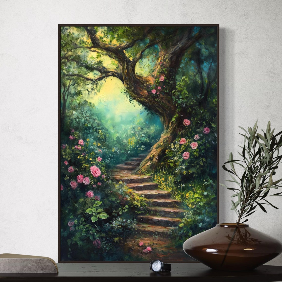 Enchanted Forest Rose Garden Dreamy Path Romantic Tree Poster
