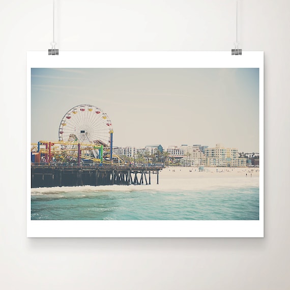 Santa Monica Pier Ferris Wheel Turquoise Ocean Photography Poster