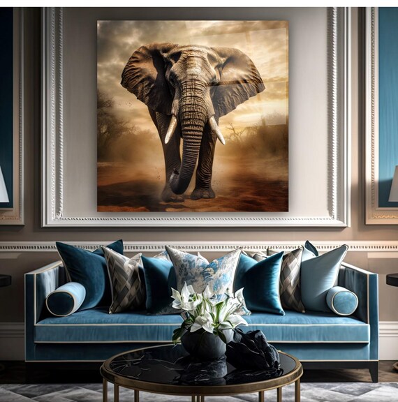 Majestic Elephant Portrait Wall Art Tempered Glass Print Modern Wildlife Decor Luxury Glass Wall Art For Home And Office
