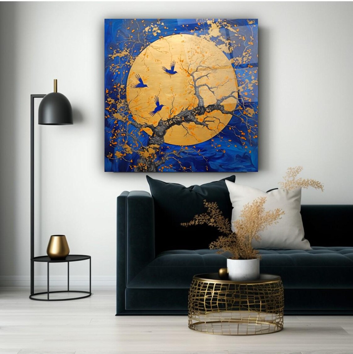 Golden Moon Tree Wall Art Tempered Glass Print Modern Nature Wall Decor Luxury Glass Wall Art For Home And Office - Image 3