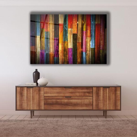 Abstract Color Symphony Tempered Glass Wall Art Vibrant Vertical Stripes Modern Artistic Decor Rich Textured Home Accent
