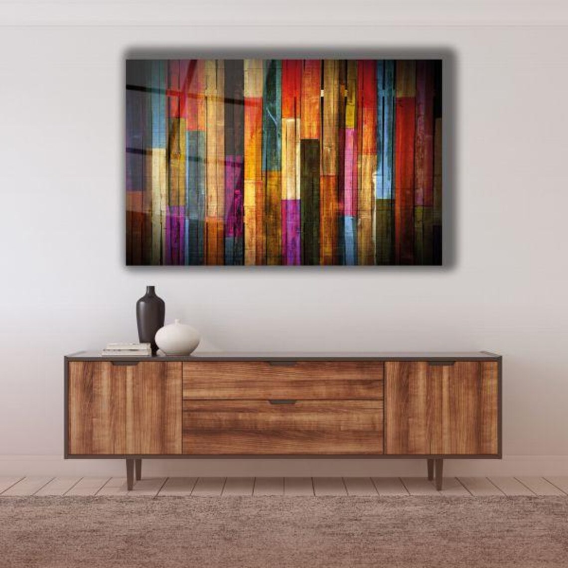 Abstract Color Symphony Tempered Glass Wall Art Vibrant Vertical Stripes Modern Artistic Decor Rich Textured Home Accent