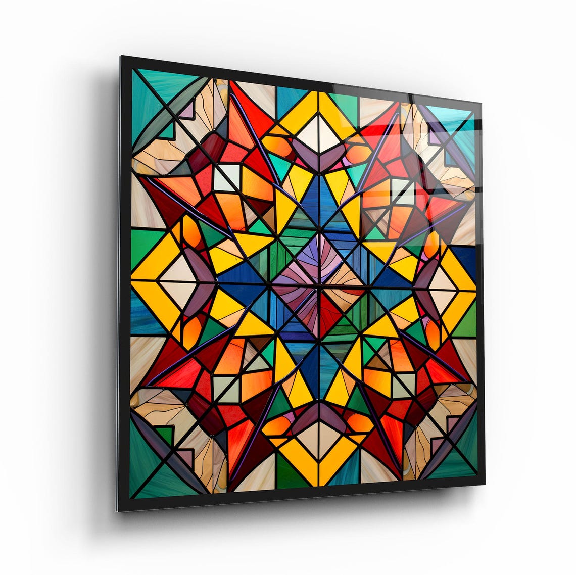 Geometric Stained Glass Star Kaleidoscope Abstract Art Poster - Image 2