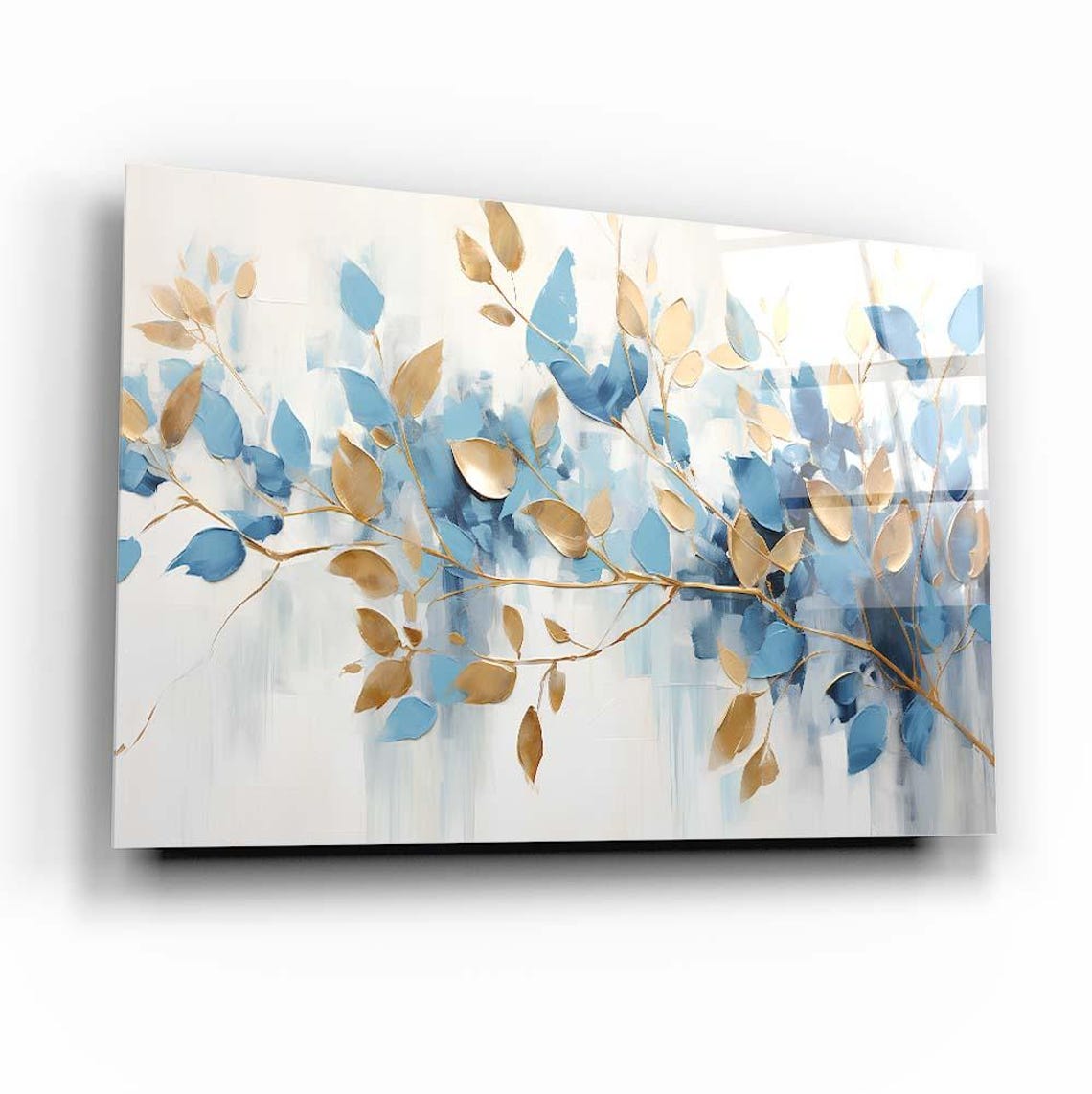 Blue And Gold Leaf Branches Abstract Elegant Botanical Poster - Image 3