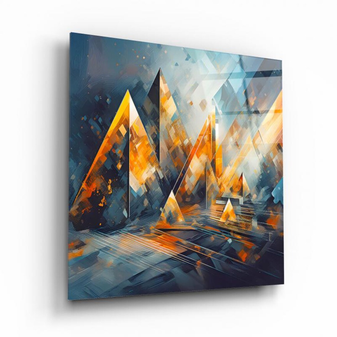 Abstract Geometric Pyramid Wall Art Tempered Glass Print Modern Abstract Decor Luxury Glass Wall Art For Home And Office - Image 2