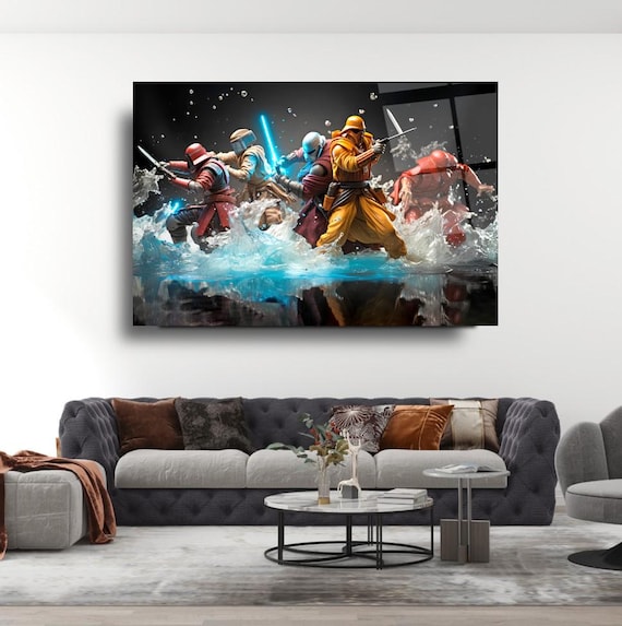 Epic Warrior Clash Wall Art Tempered Glass Print Modern Action Decor Luxury Glass Wall Art For Home And Office