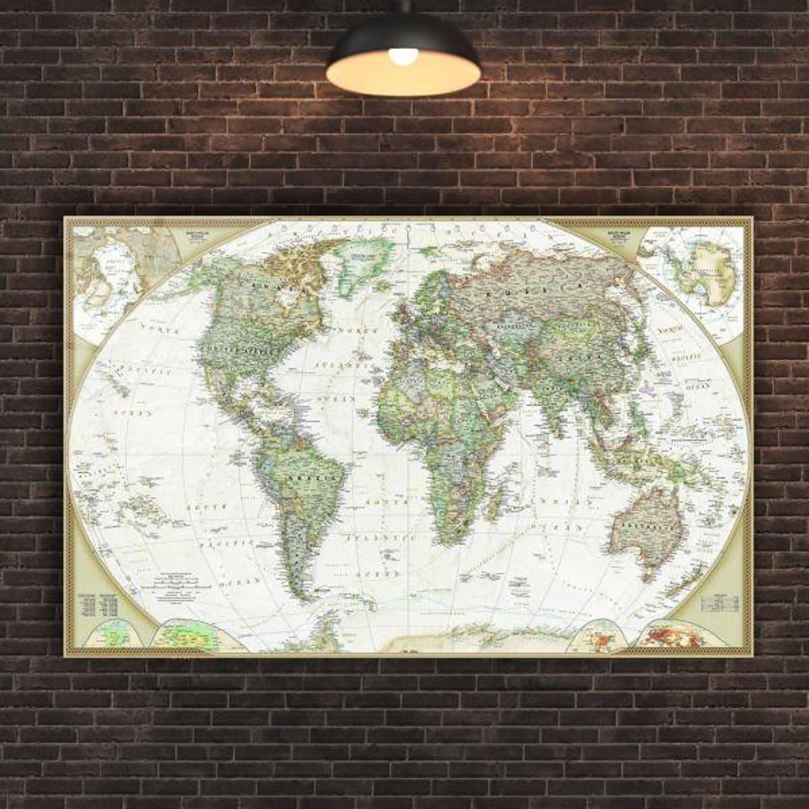 Vintage World Map Antique Geographic Cartography Style Poster - Image 2