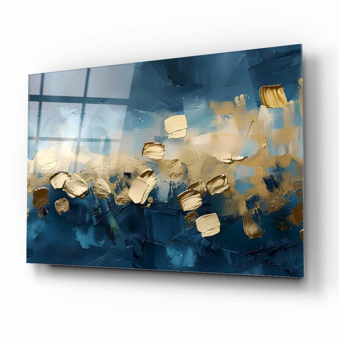 Abstract Blue And Gold Wall Art Tempered Glass Print Modern Luxury Wall Decor Elegant Glass Wall Art For Home And Office - Image 2