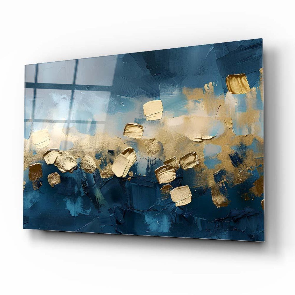 Navy Blue And Gold Abstract Impasto Brushstroke Painting Poster - Image 2