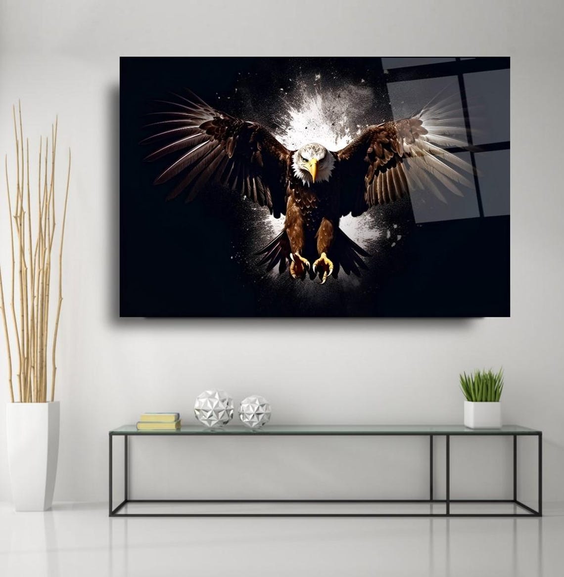 Bald Eagle Wings Spread Black Background Dramatic Art Poster - Image 3