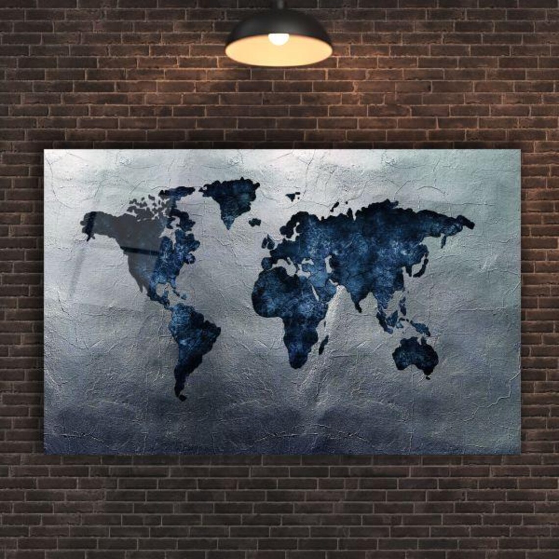 Modern Navy World Map Textured Gray Contemporary Travel Poster - Image 2