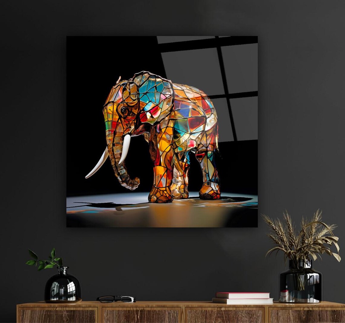 Elegant Elephant Portrait Wall Art Tempered Glass Print Modern Animal Wall Decor Luxury Glass Wall Art For Home And Office - Image 3