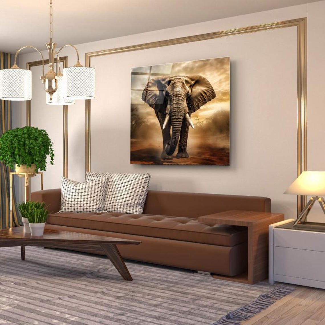 Majestic African Elephant Charging at Golden Sunset Wall Art - Image 3