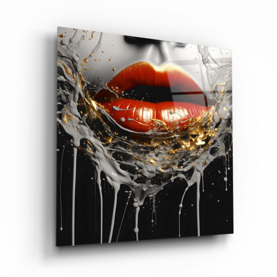 Bold Red Lips Wall Art Tempered Glass Print Modern Glam Decor Luxury Glass Wall Art For Home And Office - Image 2