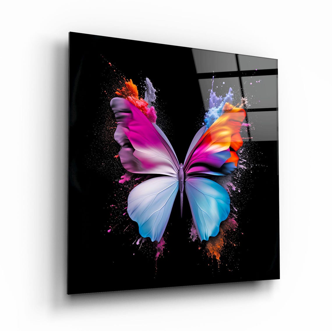 Multicolor Paint Splash Butterfly On Black Modern Art Poster - Image 2