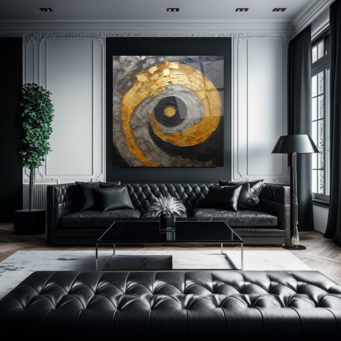 Abstract Gold Spiral Textured Metallic Swirl Circle Wall Art
