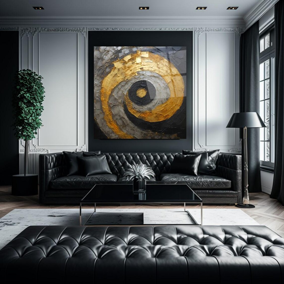 Golden Spiral Abstract Wall Art Tempered Glass Print Modern Geometric Wall Decor Luxury Glass Wall Art For Home And Office