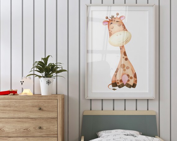 Watercolor Baby Giraffe Sitting Nursery Wall Art Cute Safari Animal Poster