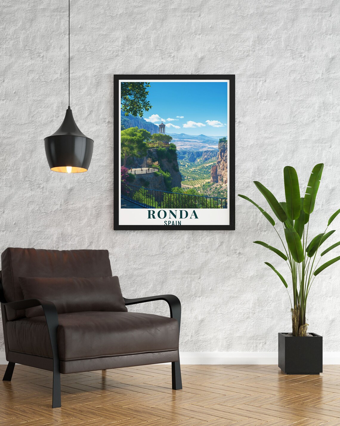 Ronda Spain Alameda del Tajo Overlook Lush Gorge View Travel Poster - Image 2