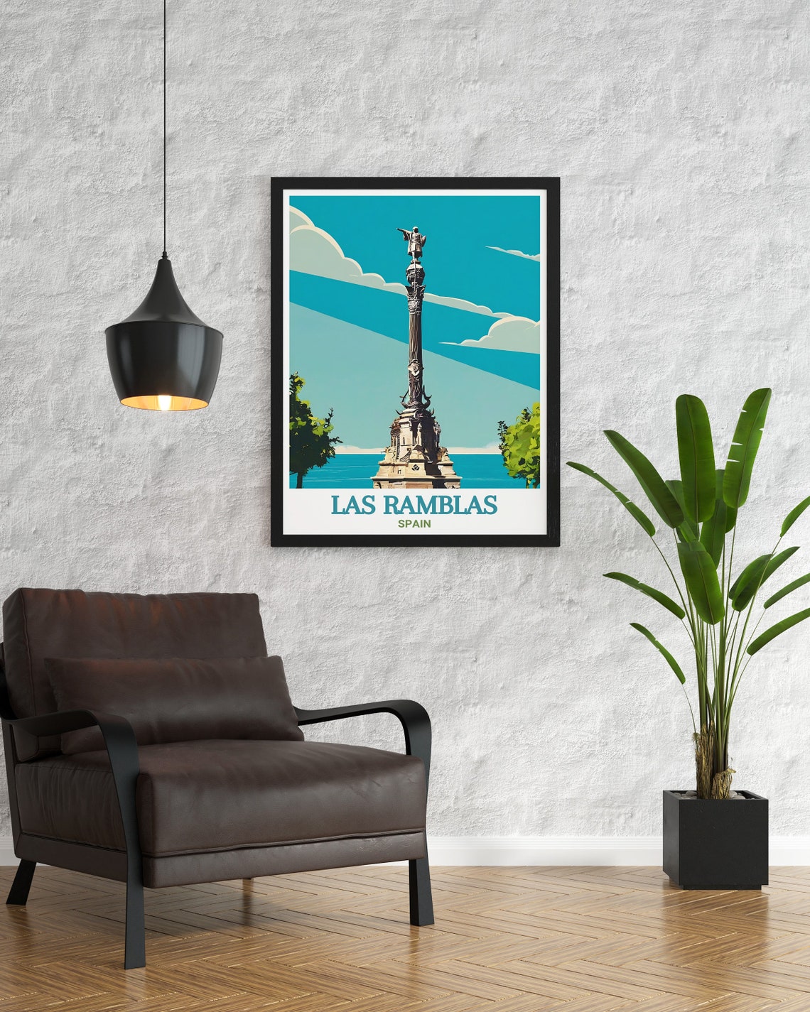 Las Ramblas Barcelona Columbus Monument Vintage Travel Poster - Image 2