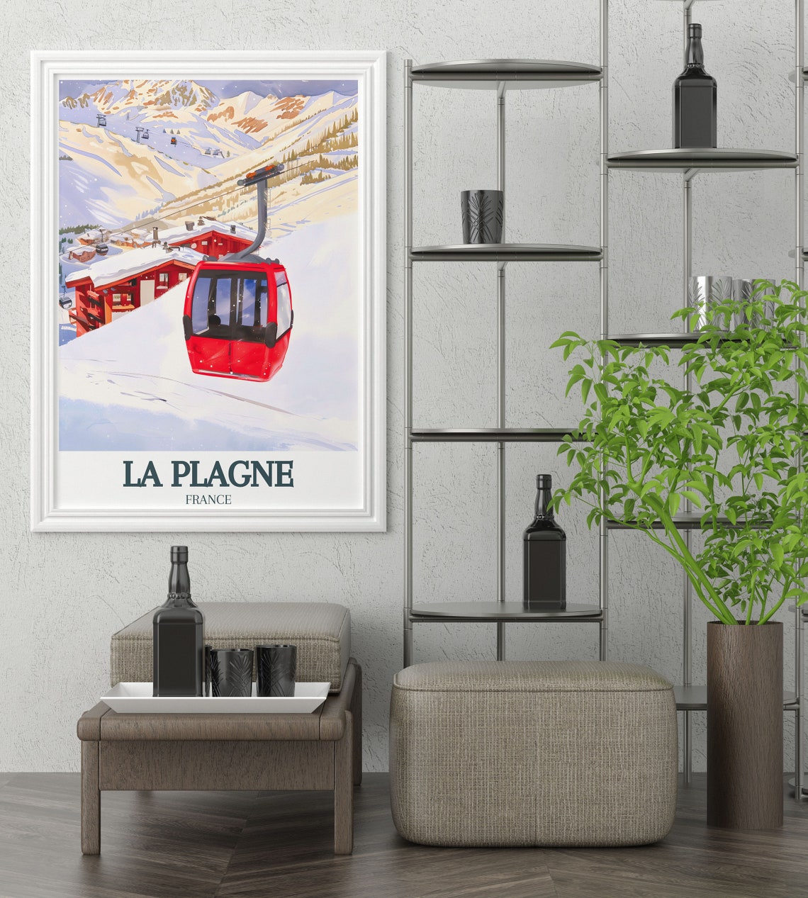 La Plagne Red Gondola Sunny Ski Slopes French Alps Winter Poster - Image 3