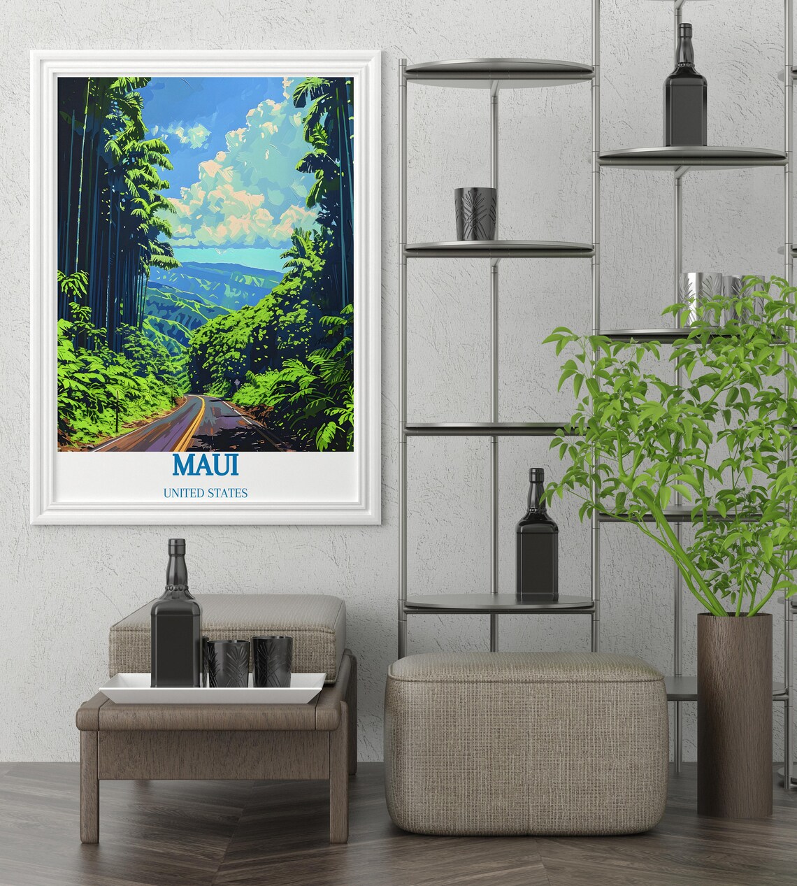 Maui Hawaii Jungle Road Scenic Winding Drive Retro Travel Poster - Image 3