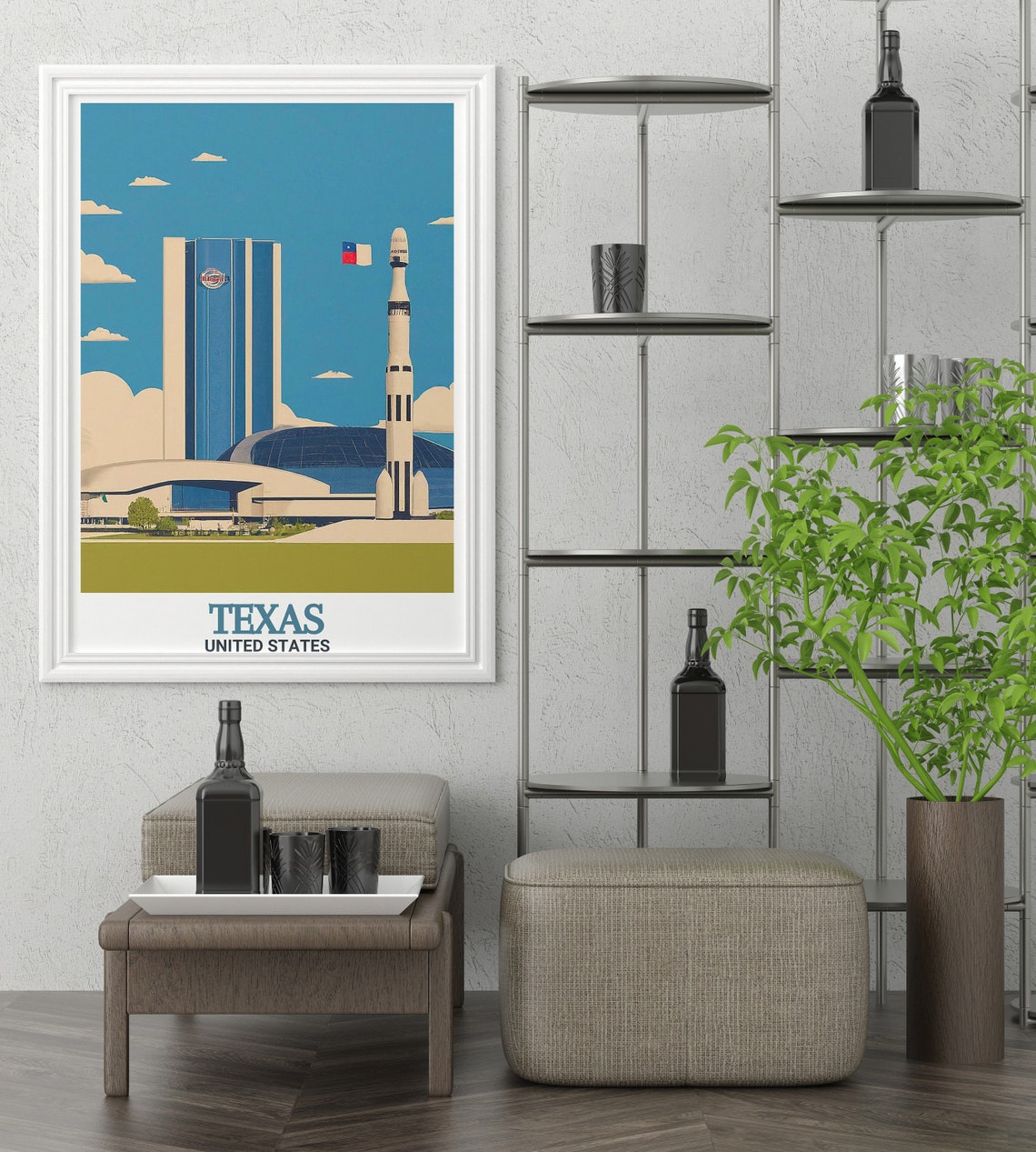 Texas Space Center Houston Rocket Tower Skyline Travel Poster - Image 3