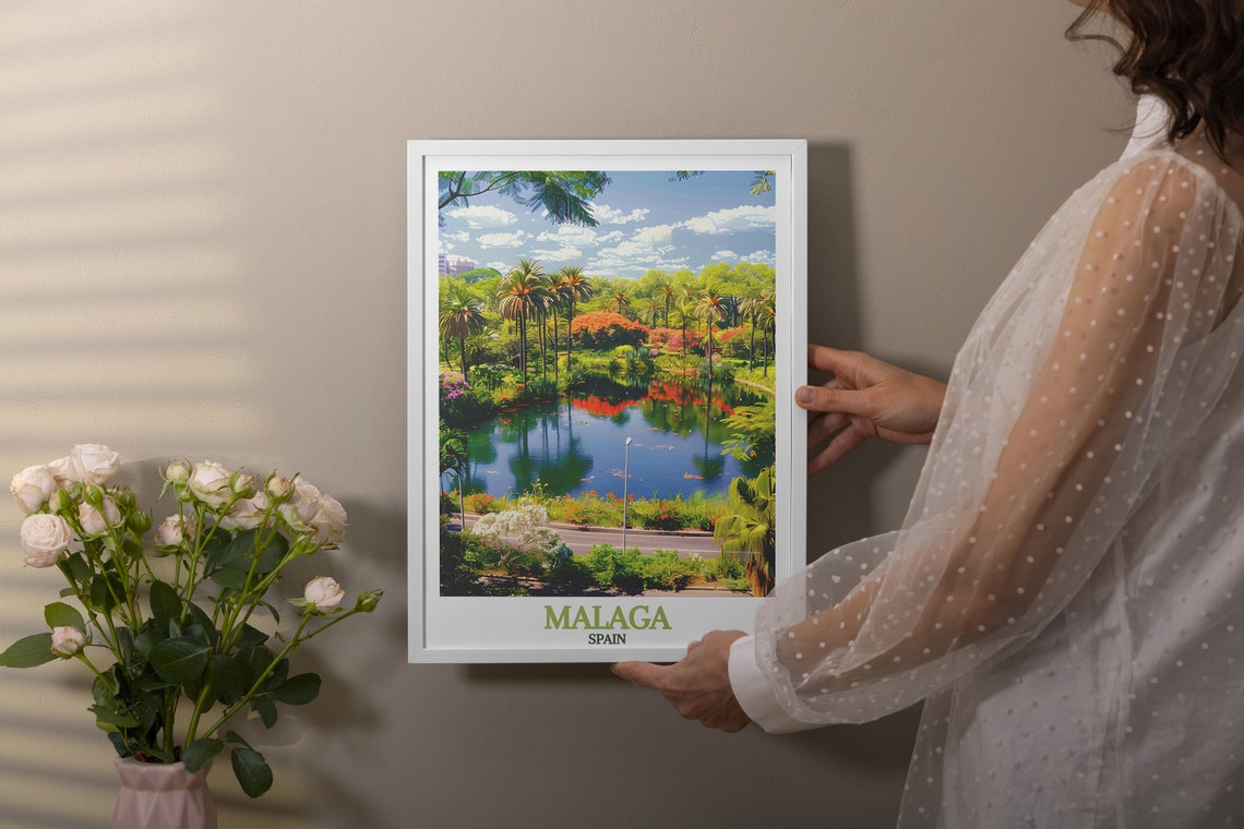 Malaga La Concepcion Garden Palms Reflective Lake Spain Poster - Image 3