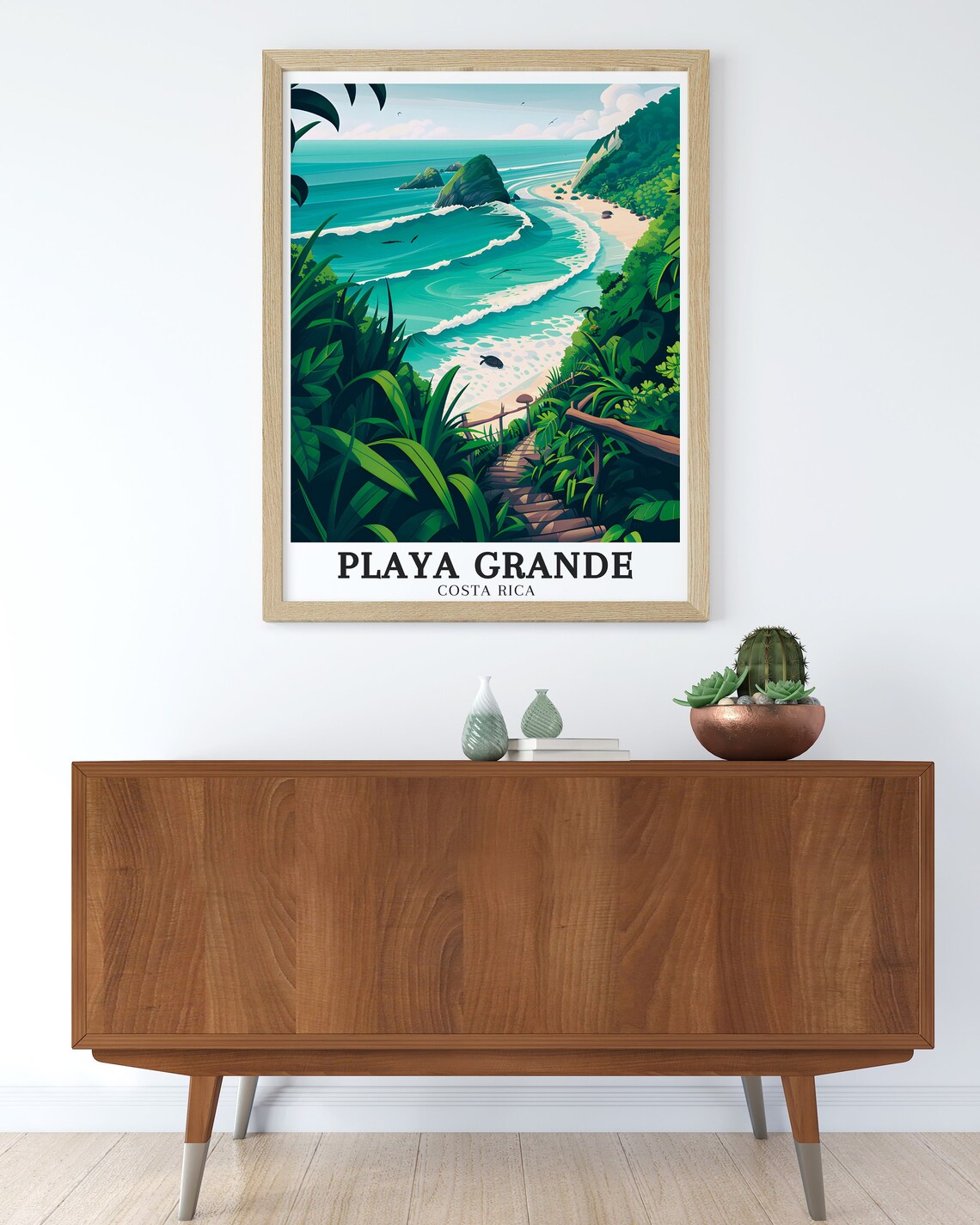 Playa Grande Costa Rica Jungle Staircase Beach Cove View Poster - Image 3