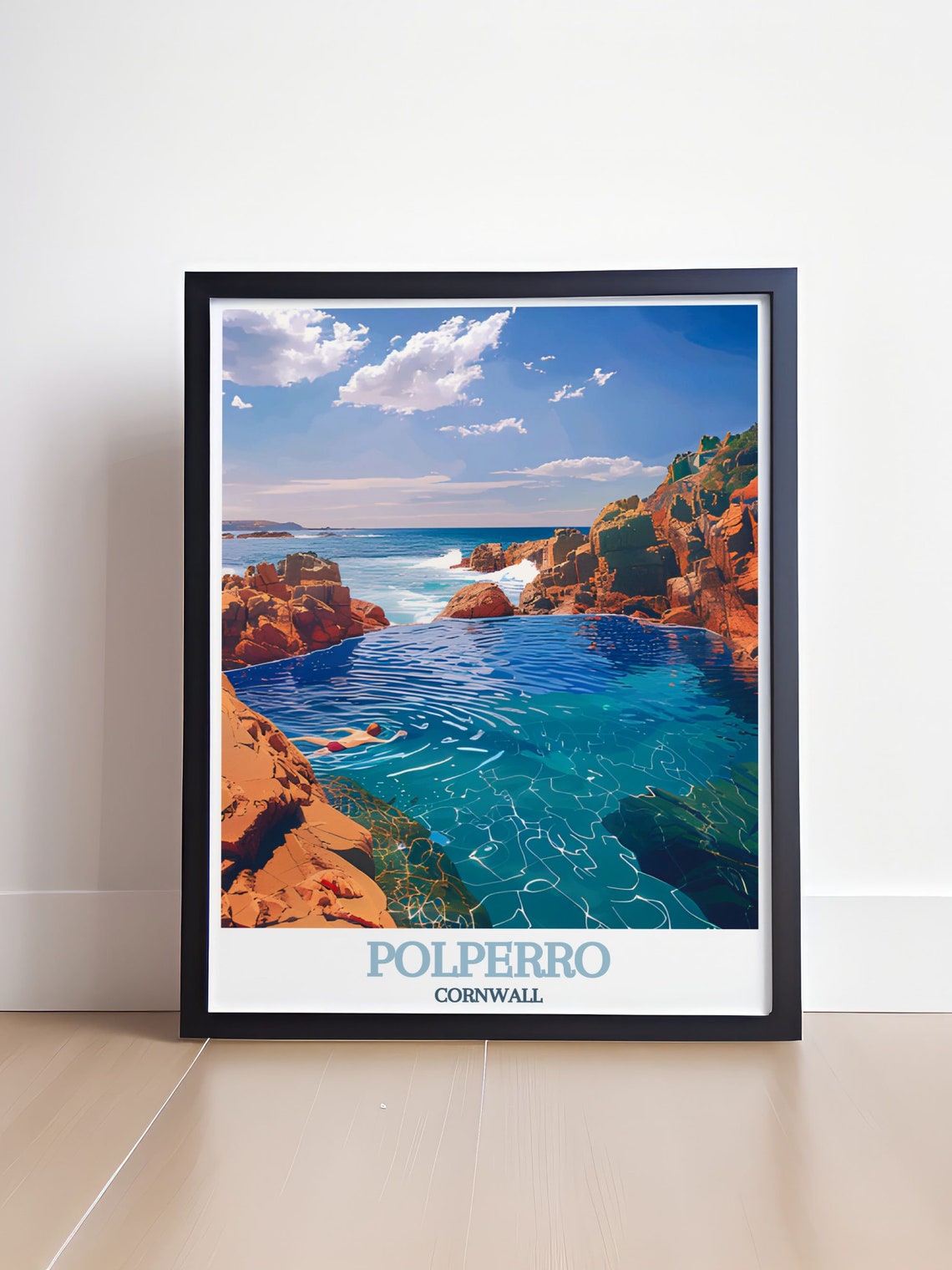Polperro Cornwall Rocky Tidal Pool Swimmer Crystal Water Poster - Image 4