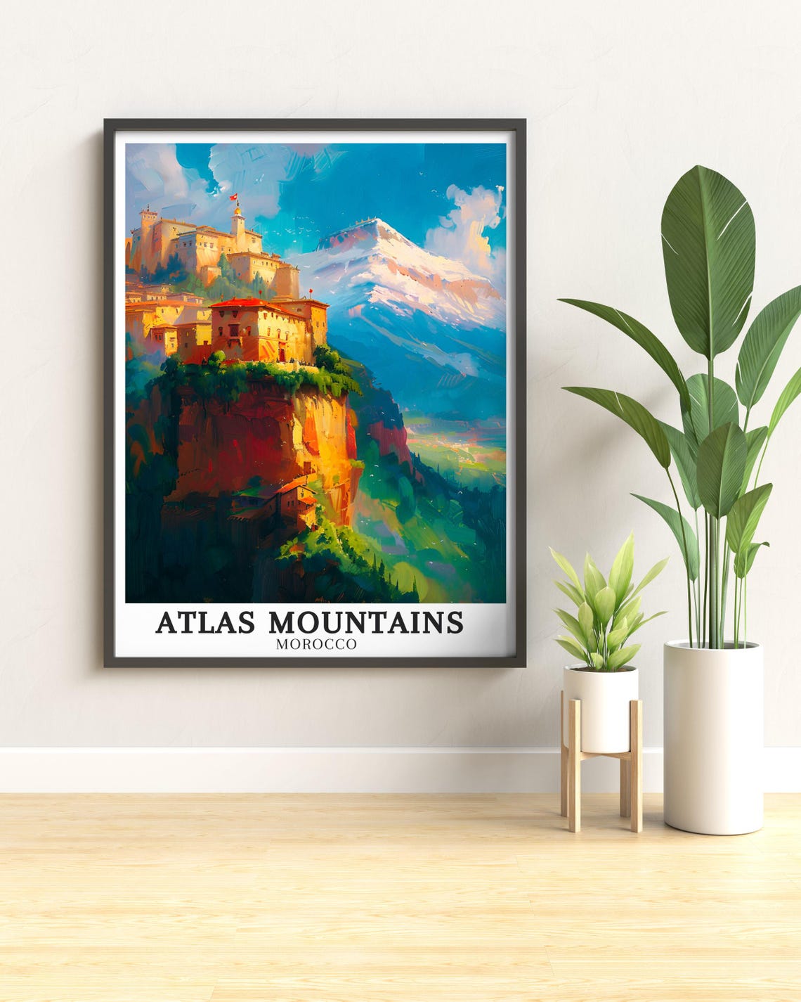 Atlas Mountains Morocco Berber Cliff Village and Snow Peak Poster - Image 2