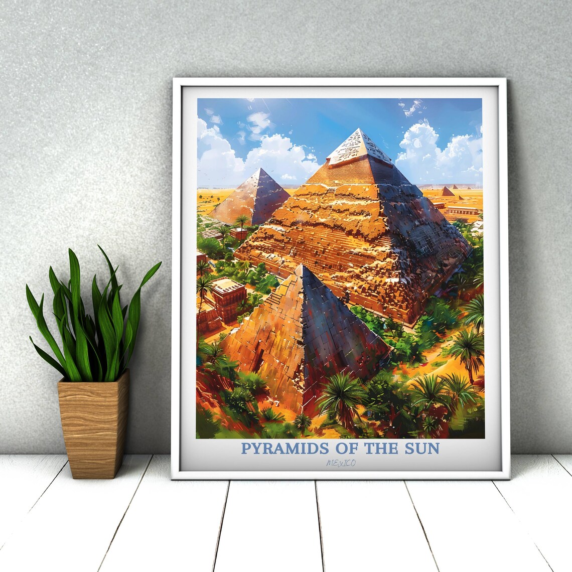 Pyramids Of The Sun Mexico Desert Sunset Vintage Travel Poster - Image 3