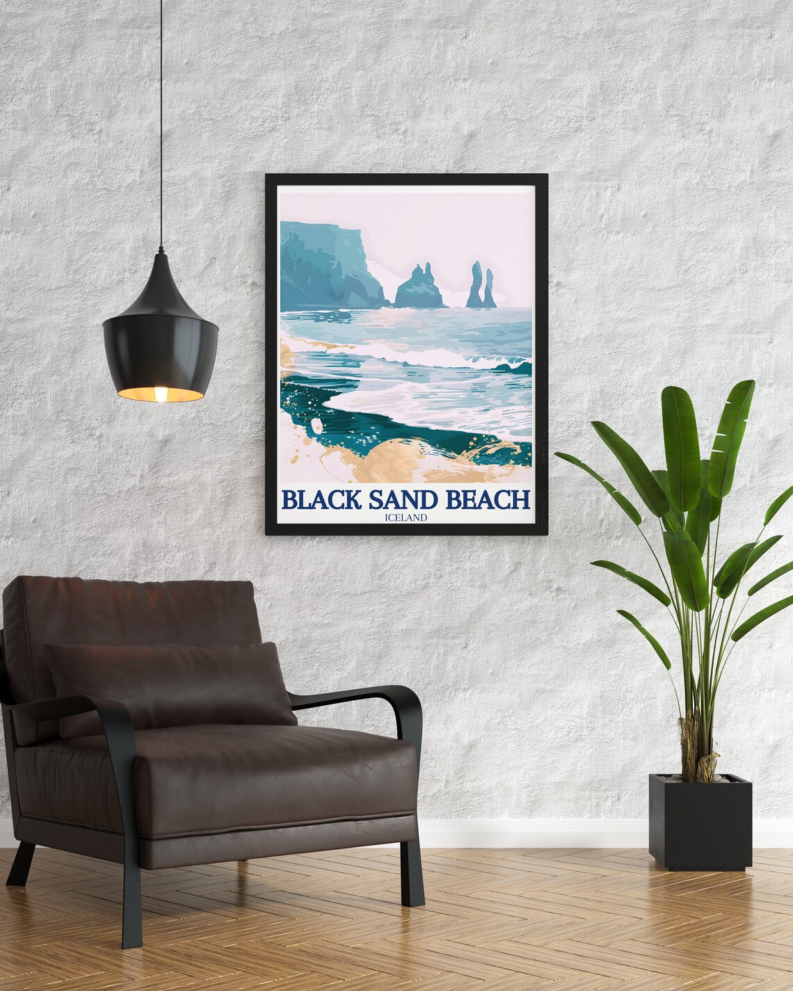 Iceland Black Sand Beach Poster Reynisfjara Sea Stacks Pastel Art - Image 2