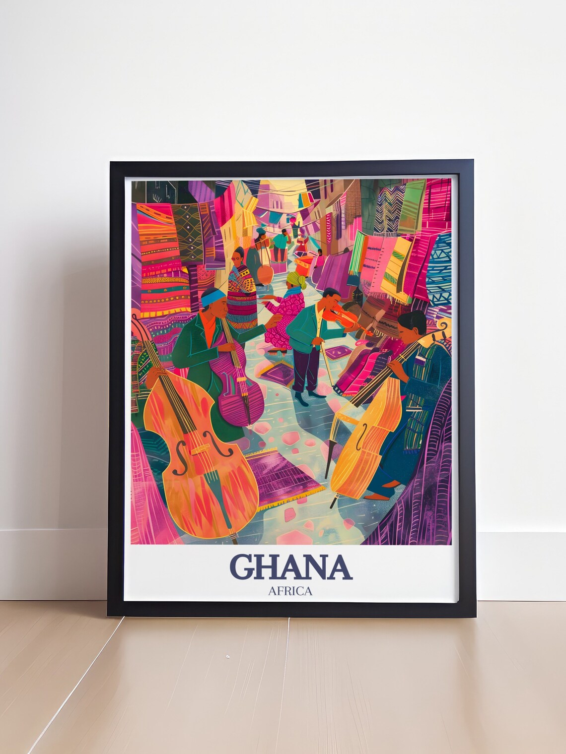 Ghana Market Musicians Colorful Fabric Stalls Africa Travel Poster - Image 4