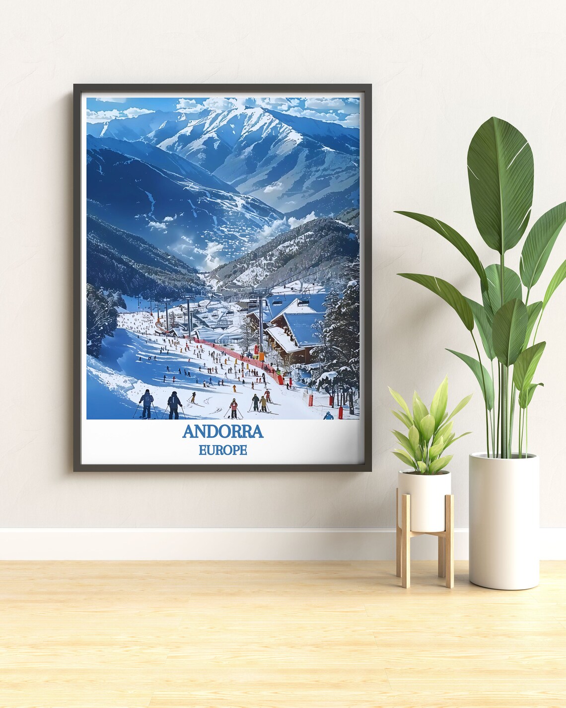 Andorra Ski Resort Slopes Crowded Mountains Europe Travel Poster - Image 3