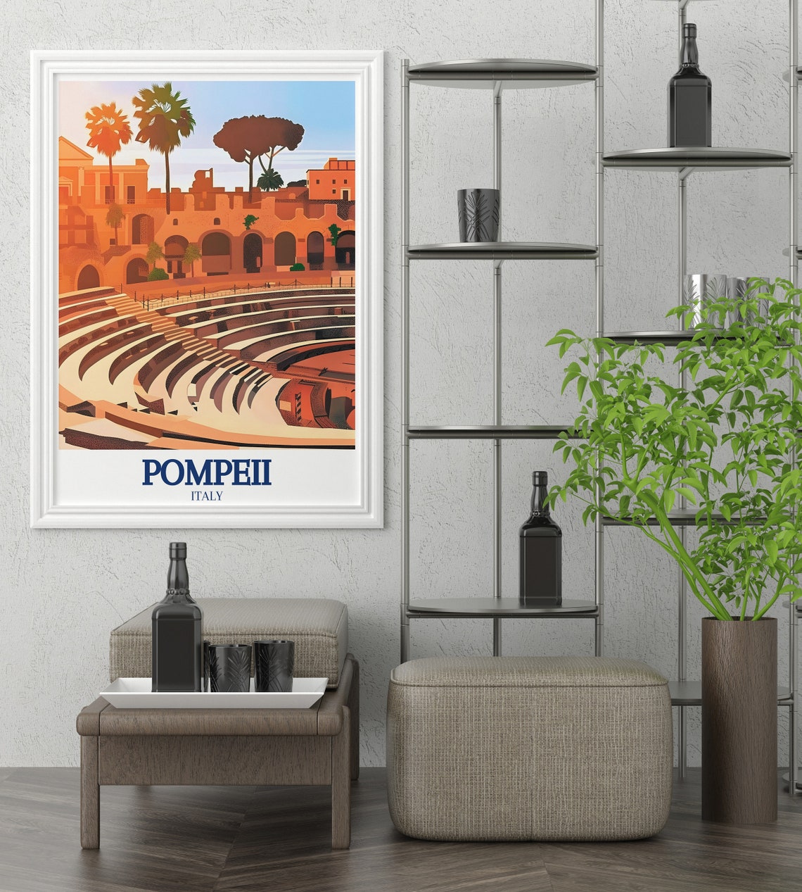 Pompeii Italy Ancient Amphitheatre Sunset Ruins Travel Poster - Image 2