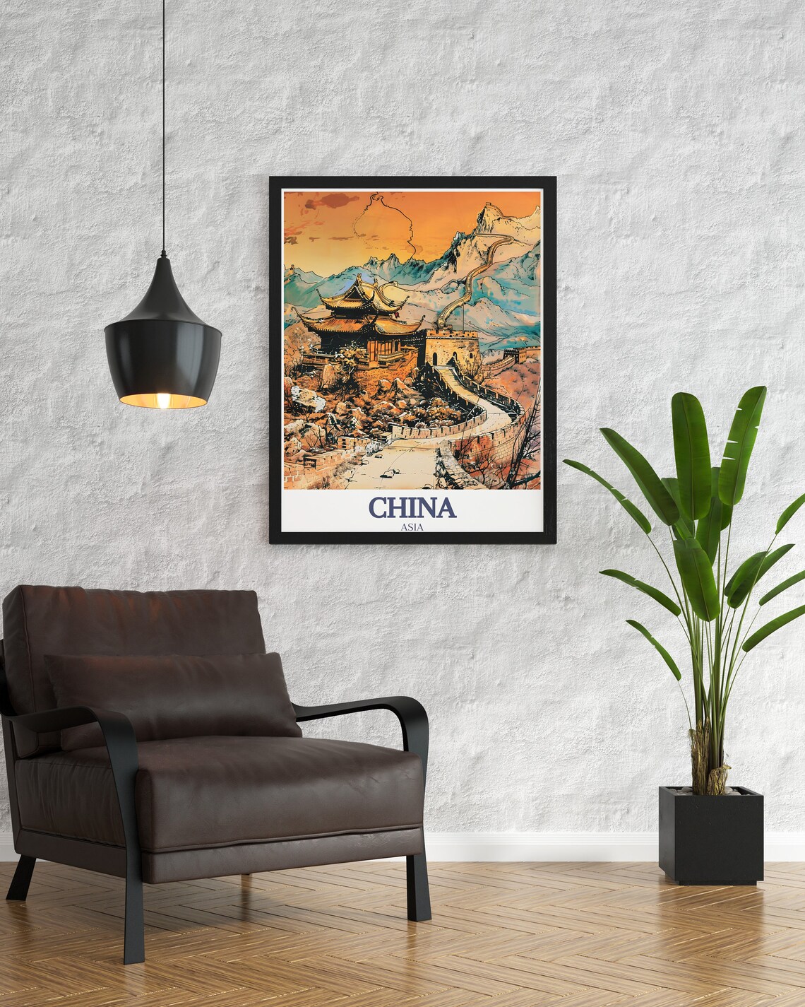 Great Wall of China Sunset Watercolor Temple Scenic Travel Poster - Image 2