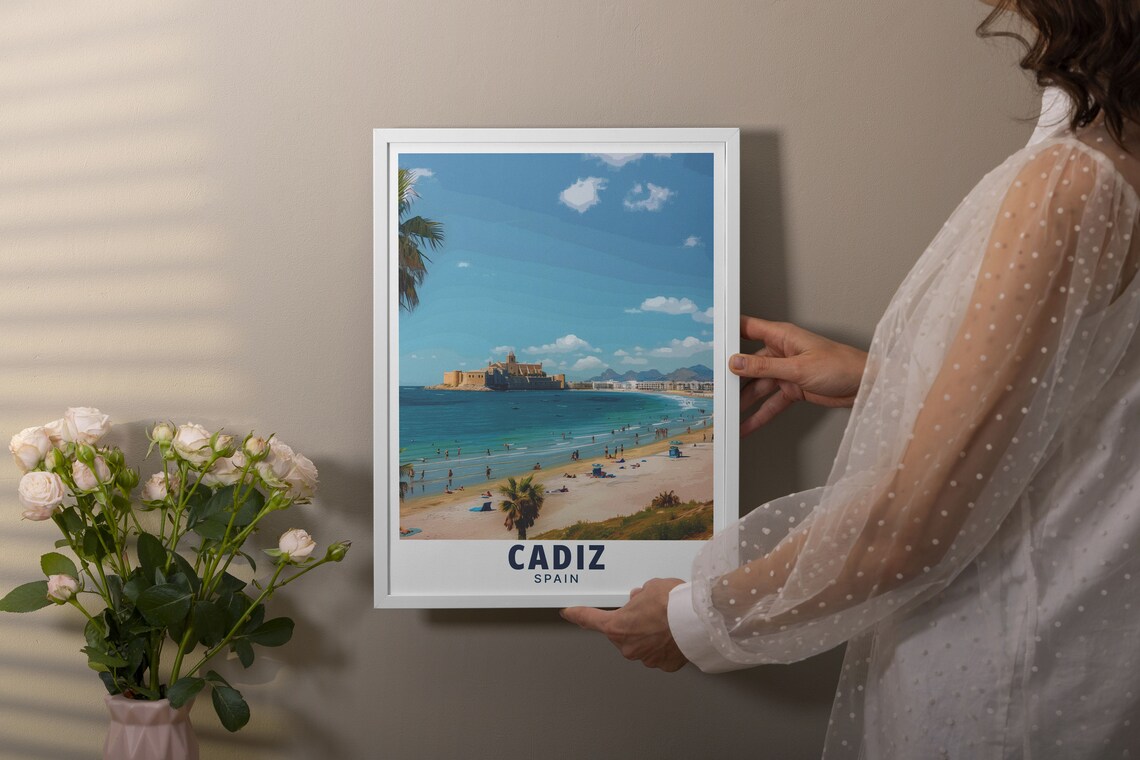 Cadiz Spain La Caleta Beach Palm Trees Sandy Coast Travel Poster - Image 3
